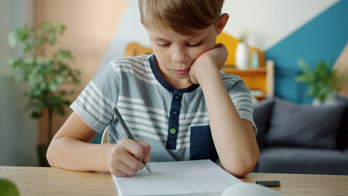 Enfant faisant ses devoirs à un bureau